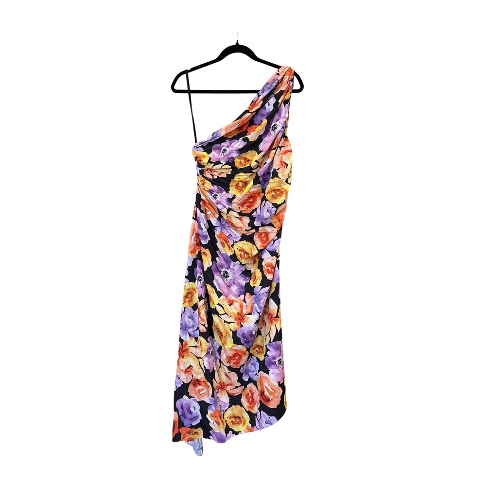 Geisha Designs Anthropologie One Shoulder Floral Ruched Midi Dress Women XL NEW